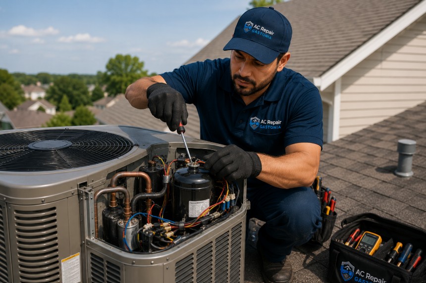 ac repair gastonia expert repairing ac compressor