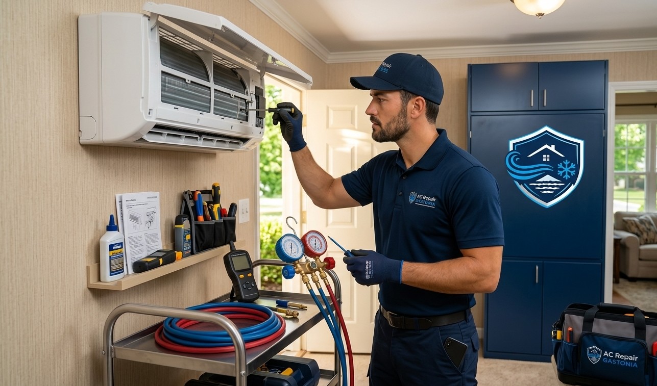 technician reviewing an mini split warm-air issue Gastonia