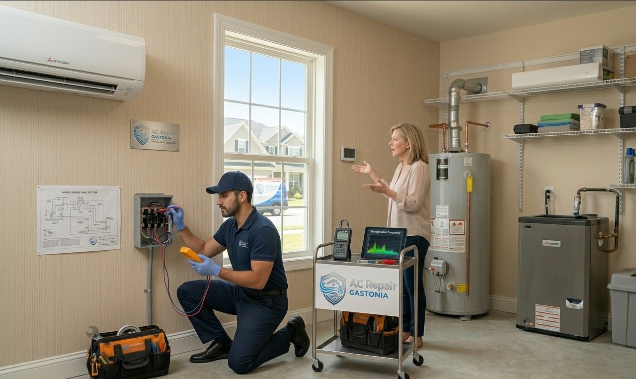 expert diagnosing strange noise of ac gastonia