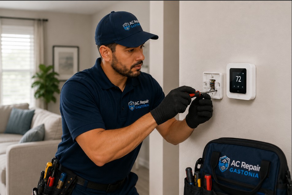 ac repair gastonia expert is repairing thermostat