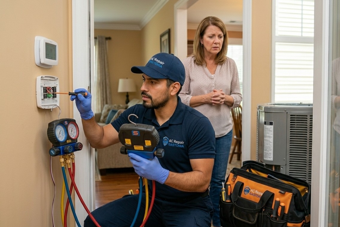Expert evaluating indoor cooling performance at Gastonia