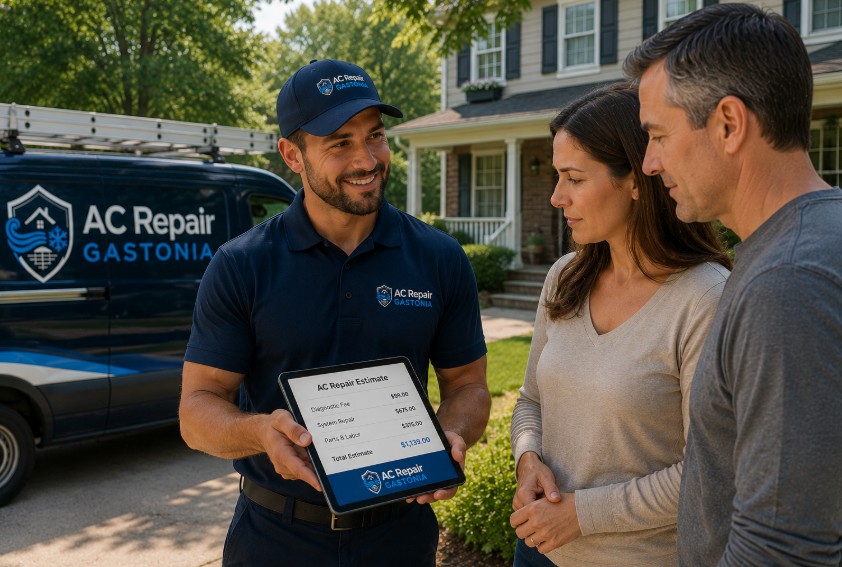 expert guiding the cost of AC Repair in Belmont to homeowner