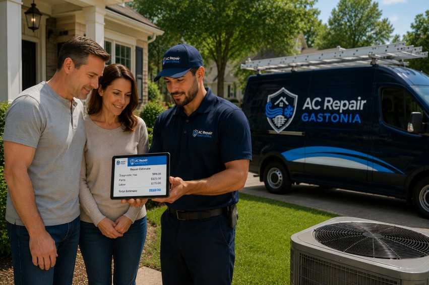 expert showing the esitmate cost of ac repair in cherryville