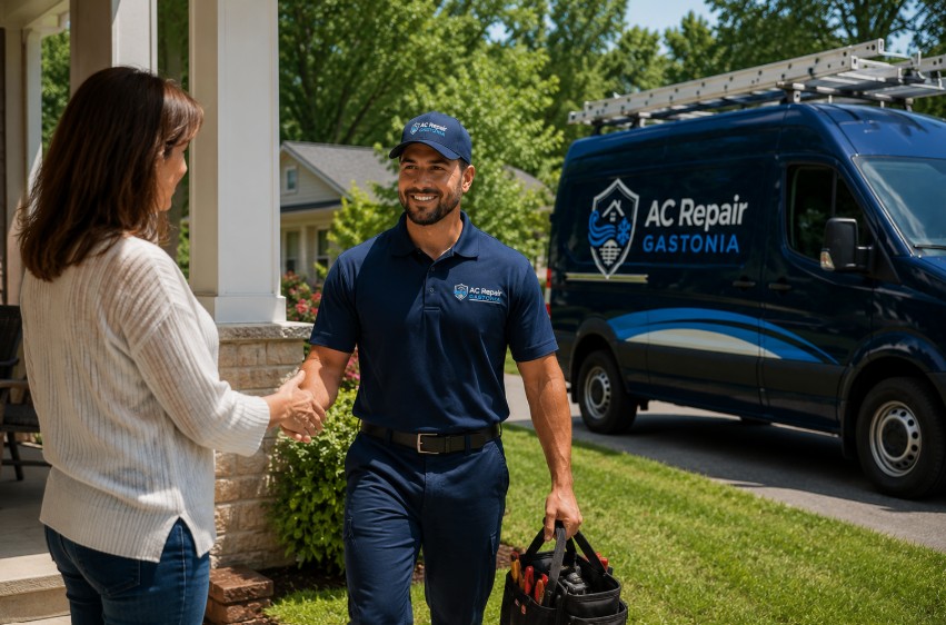 Professional AC Repair Near Me in Cramerton service technician arriving for a home AC repair visit