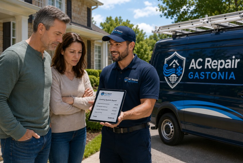 expert showing an estimate cost of AC Repair in Cramerton